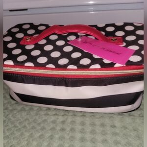 NEW Betsey Johnson Polka Dot Cosmetic Bag with Red Accents